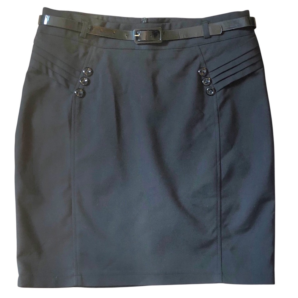 Greorgiou Pencil Skirt Black Straight Stretch Belted Back Zip Women’s Size L NEW